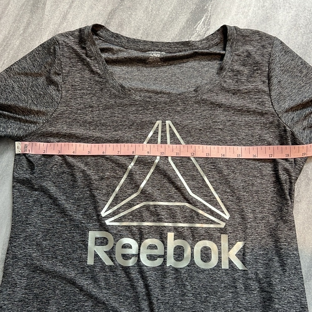 Black & grey marl long sleeved dryfit workout top Reebok large thumbholes - Picture 8 of 12